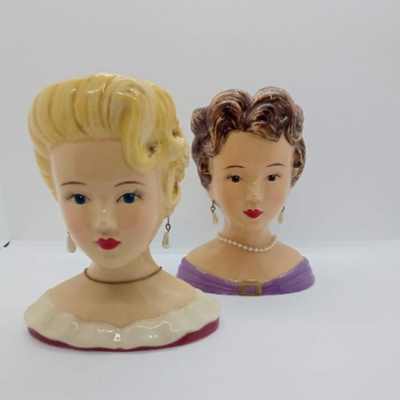 Vintage set of 2 Lady head Vase collectibles - Picture 1 of 7